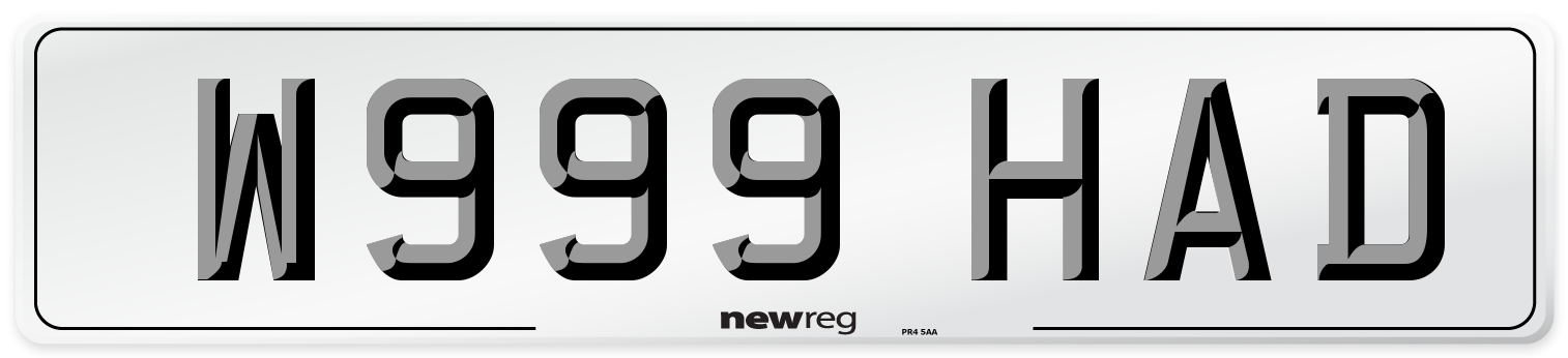 W999 HAD Number Plate from New Reg